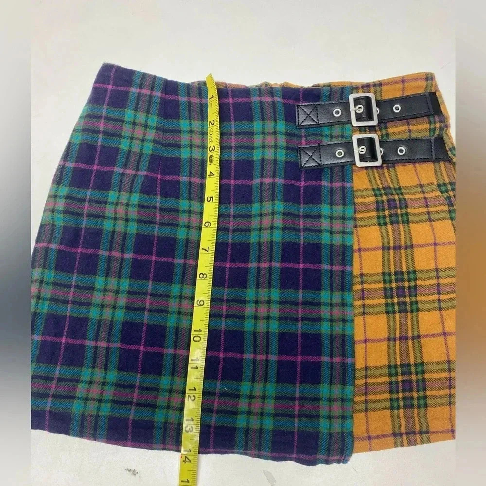 Cutest! Cotton pattern block mini Stitch & Pine faux wrap plaid skirt s fits xs - Picture 7 of 7